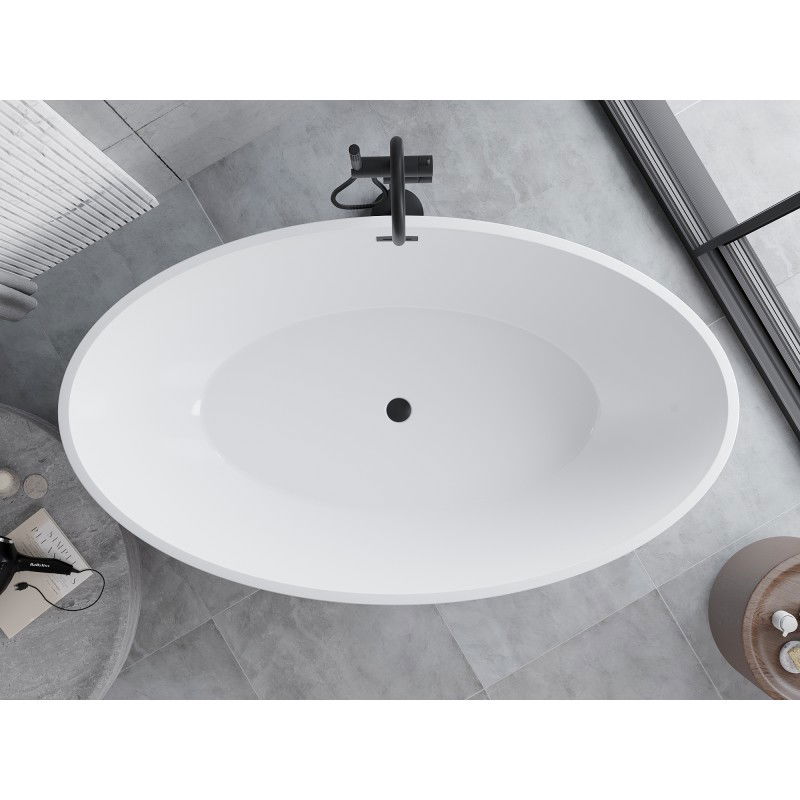 Mexen Nike laisvai pastatoma vonia 175 x 100 cm, balta/juoda, juodas persipylimo - 54071751075-70