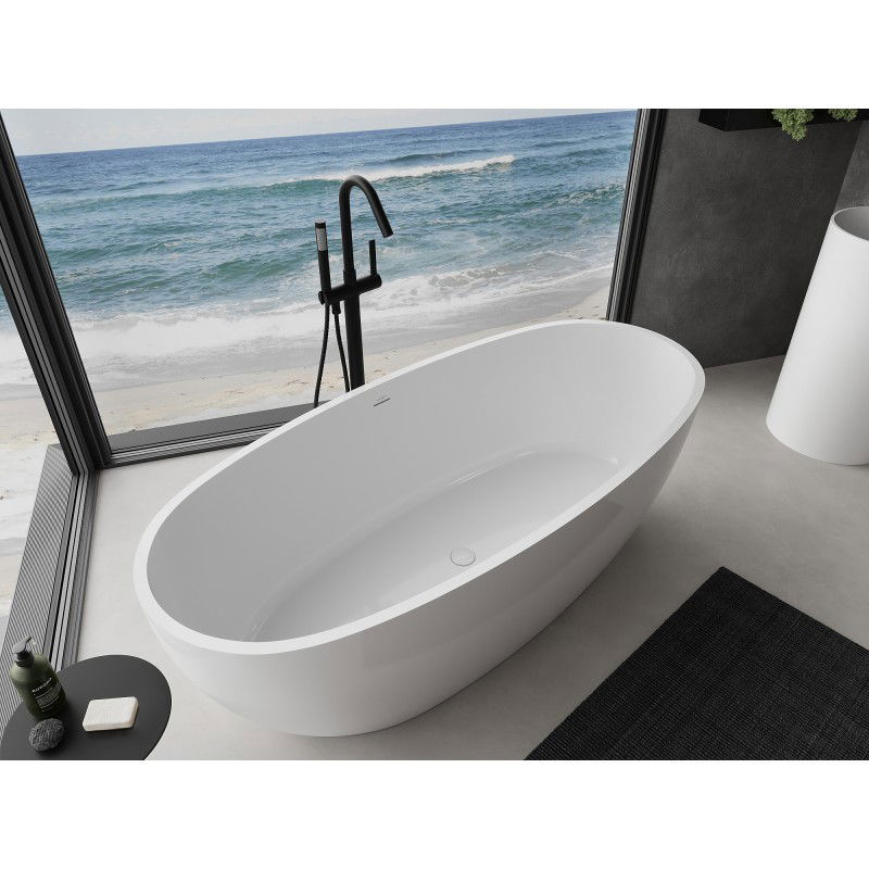 Mexen Torino laisvai pastatoma vonia iš konglomerato 155 x 78 cm, baltas blizgesys - 57271557810