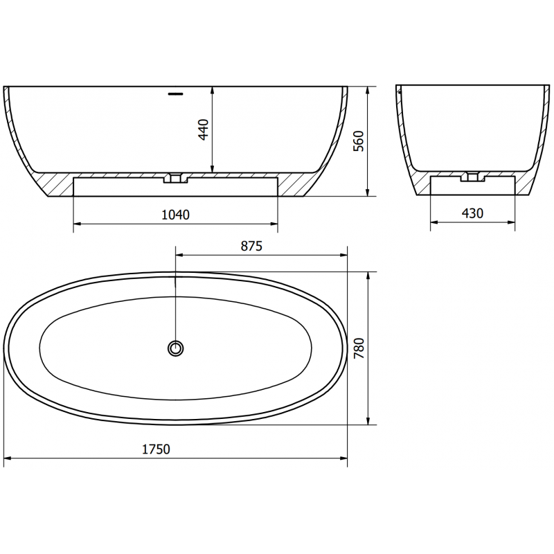 Mexen Torino laisvai pastatoma konglomerato vonia 175 x 78 cm, blizgi balta - 57271757810