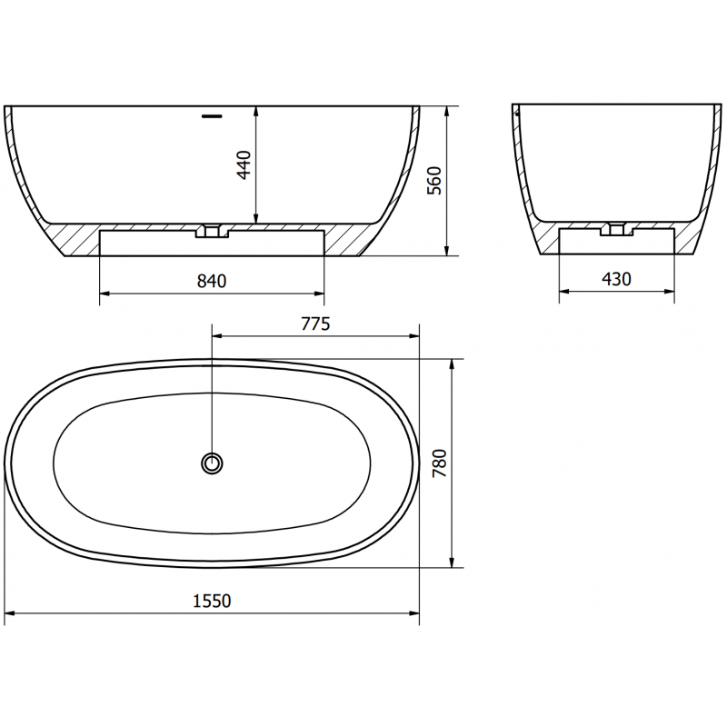 Mexen Torino laisvai pastatoma vonia iš konglomerato 175 x 78 cm, betonas matinis - 57271757861