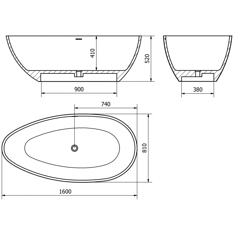 Mexen Imola atskirai pastatoma vonia iš konglomerato 160 x 81 cm, balta matinė - 57281608000