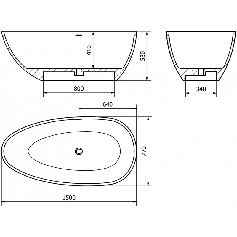 Mexen Imola laisvai pastatoma vonia iš konglomerato 160 x 81 cm, betonas matinė - 57281608061