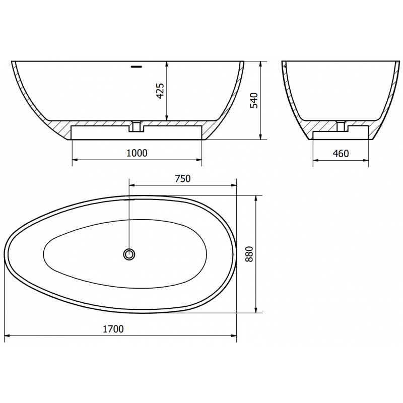Mexen Imola laisvai stovinti vonia iš konglomerato 170 x 88 cm, balto blizgesio - 57281708510