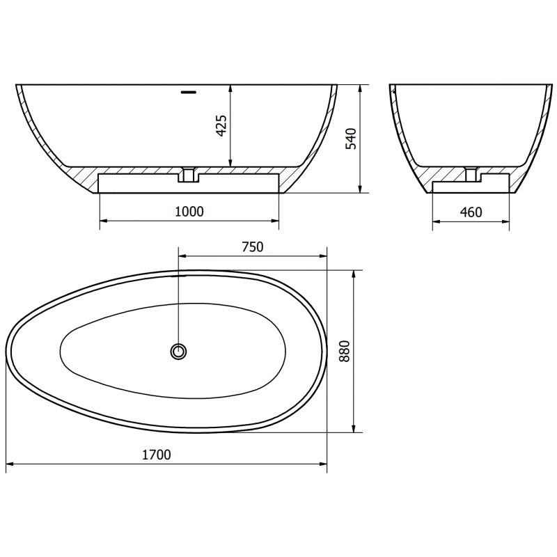 Mexen Imola laisvai stovinti vonia iš konglomerato 170 x 88 cm, betono matas - 57281708561