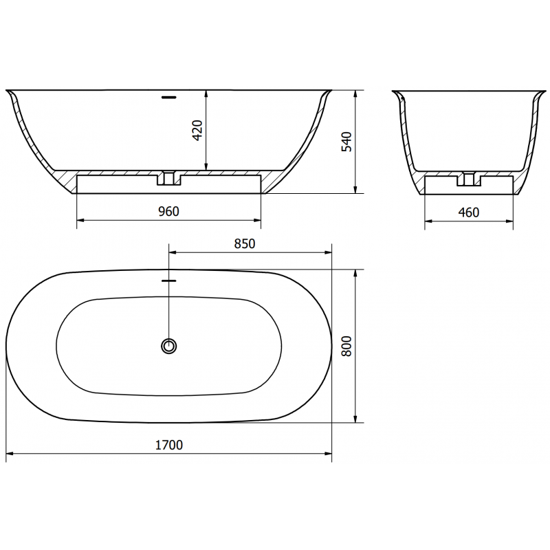Mexen Siena laisvai pastatoma vonia iš konglomerato 170 x 80 cm, betono matinė - 57291708061