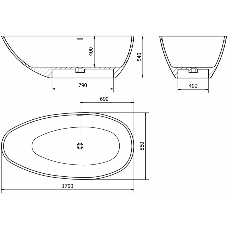 Mexen Milano laisvai pastatoma vonia iš konglomerato 170 x 86 cm, balta matinė - 57301708500