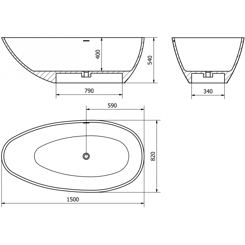 Mexen Milano laisvai stovinti vonia iš konglomerato 170 x 86 cm, matinė betono spalva - 57301708561