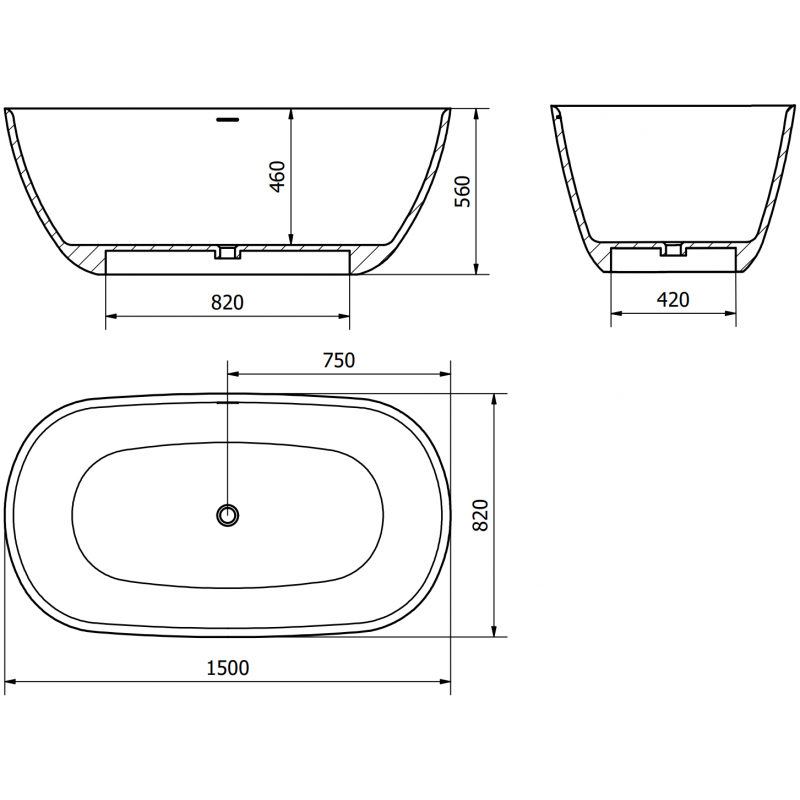 Mexen Como laisvai stovinti vonia iš konglomerato 150 x 82 cm, balta matinė - 57311508200