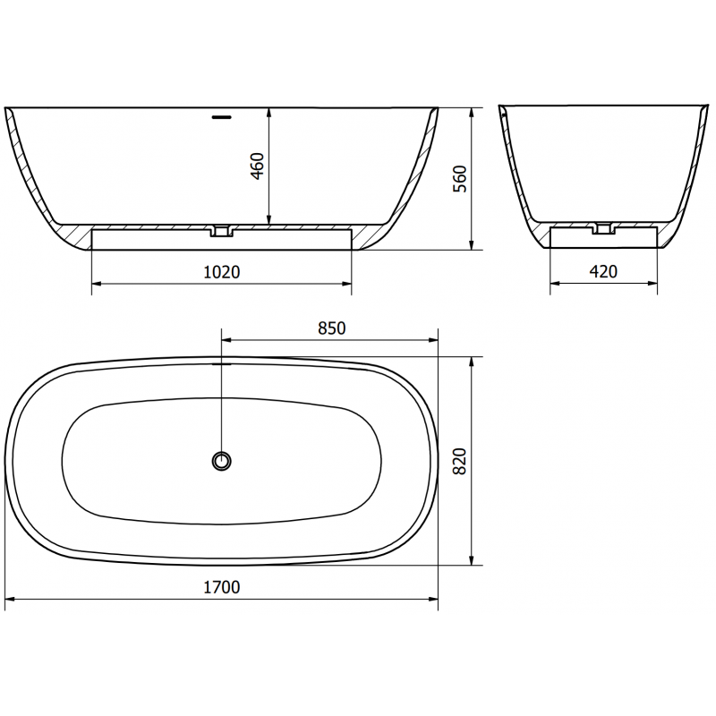 Mexen Como laisvai stovinti vonia iš konglomerato 170 x 82 cm, betonas matinis - 57311708261