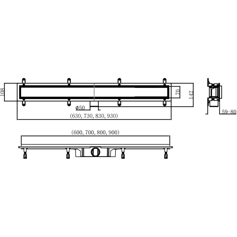 Mexen Flat Abs Plokščias ABS linijinis nutekėjimas 2in1 60 cm, juodas - 1769060