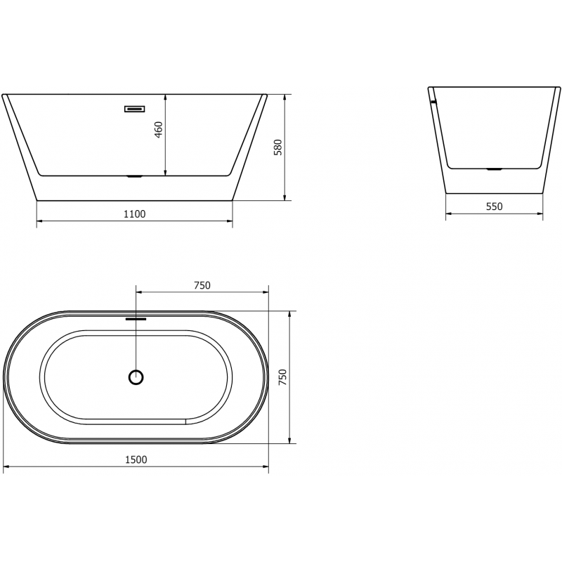 Mexen Flavia laisvai pastatoma vonia 150 x 75 cm, balta, baltas nutekėjimas - 54031507500-20