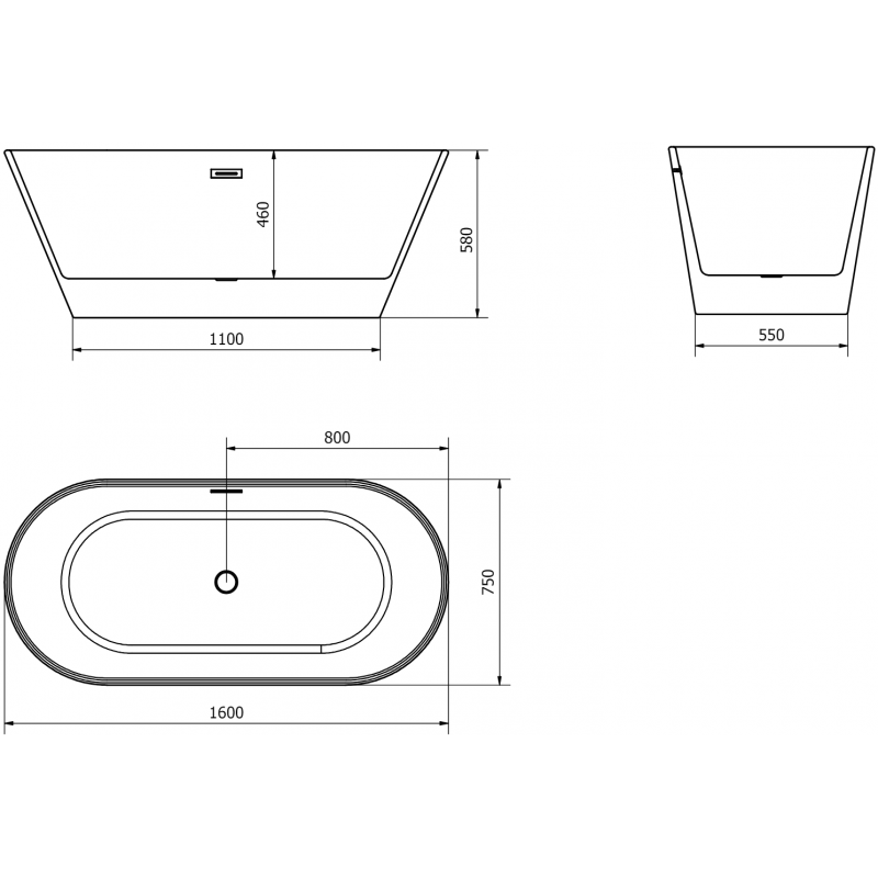 Mexen Flavia laisvai stovinti vonia 160 x 75 cm, balta, juodas perpylimas - 54031608000-70