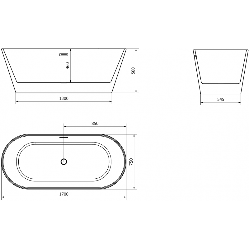 Mexen Flavia laisvai pastatoma vonia 170 x 75 cm, balta, perpylimo anga gun gray šlifuotas - 54031708000-66