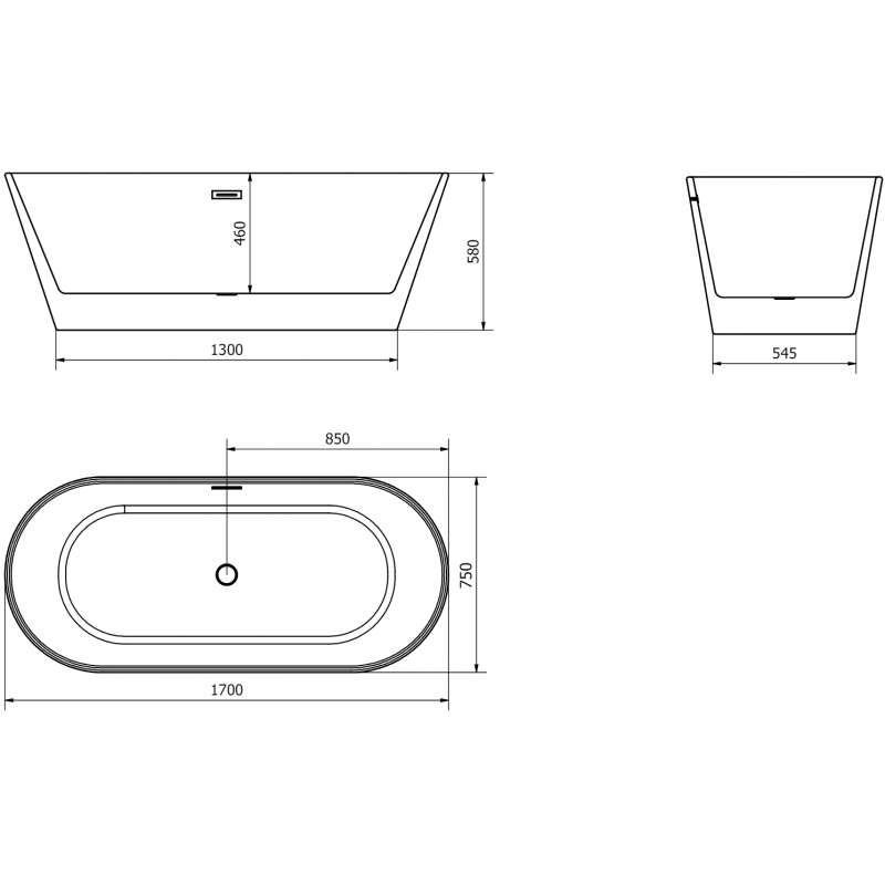 Mexen Flavia laisvai stovinti vonia 170 x 75 cm, balta, juodas perpildymas - 54031708000-70