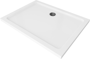 Mexen Flat stačiakampis slim dušo padėklas 90 x 80 cm, Balta, sifonas Juoda - 40108090B