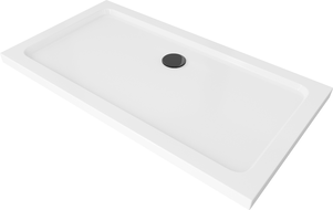 Mexen Flat stačiakampis slim dušo padėklas 130 x 70 cm, Balta, sifonas Juoda - 40107013B