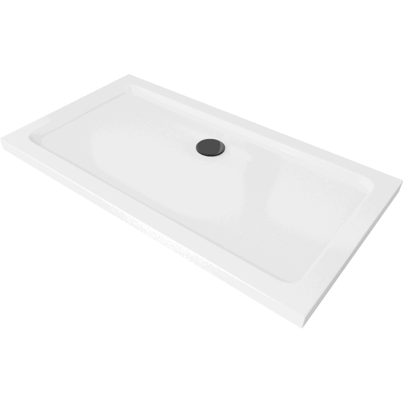 Mexen Flat stačiakampis slim dušo padėklas 120 x 70 cm, Balta, sifonas Juoda - 40107012B