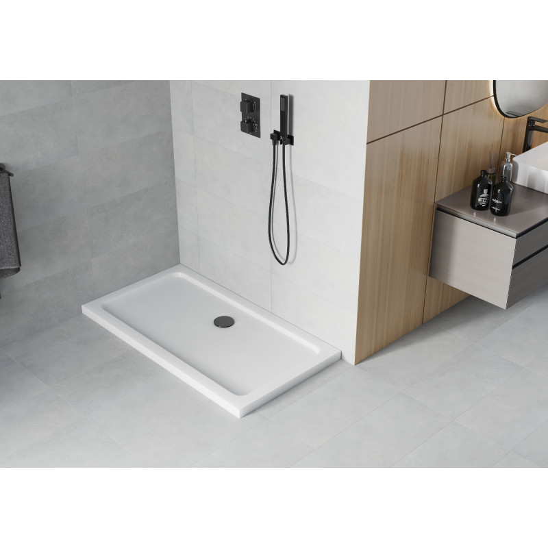 Mexen Flat stačiakampis dušo padėklas slim 120 x 70 cm, baltas, sifonas juodas - 40107012B