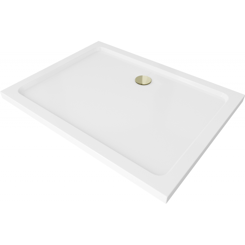 Mexen Flat stačiakampis dušo padėklas slim 110 x 100 cm, baltas, aukso sifonas - 40101011G