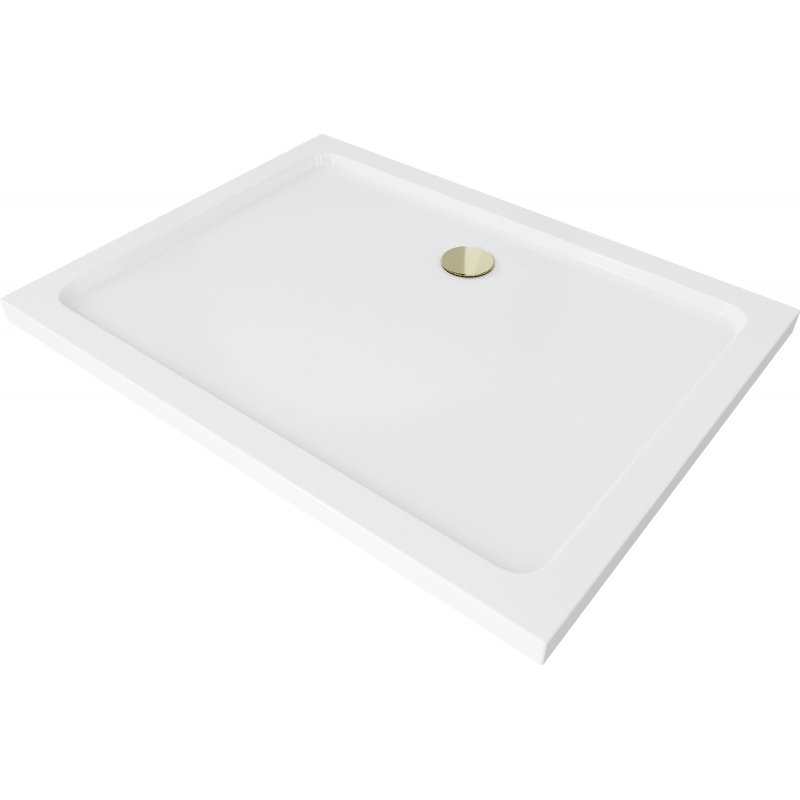 Mexen Flat stačiakampė slim dušo padėklas 120 x 90 cm, baltas, auksinė sifonas - 40109012G
