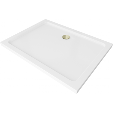 Mexen Flat stačiakampė slim dušo padėklas 120 x 90 cm, baltas, auksinė sifonas - 40109012G