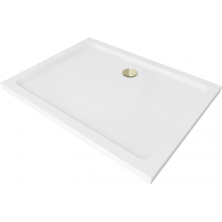 Mexen Flat stačiakampis slim dušo padėklas 130 x 80 cm, Balta, sifonas Auksinė - 40108013G