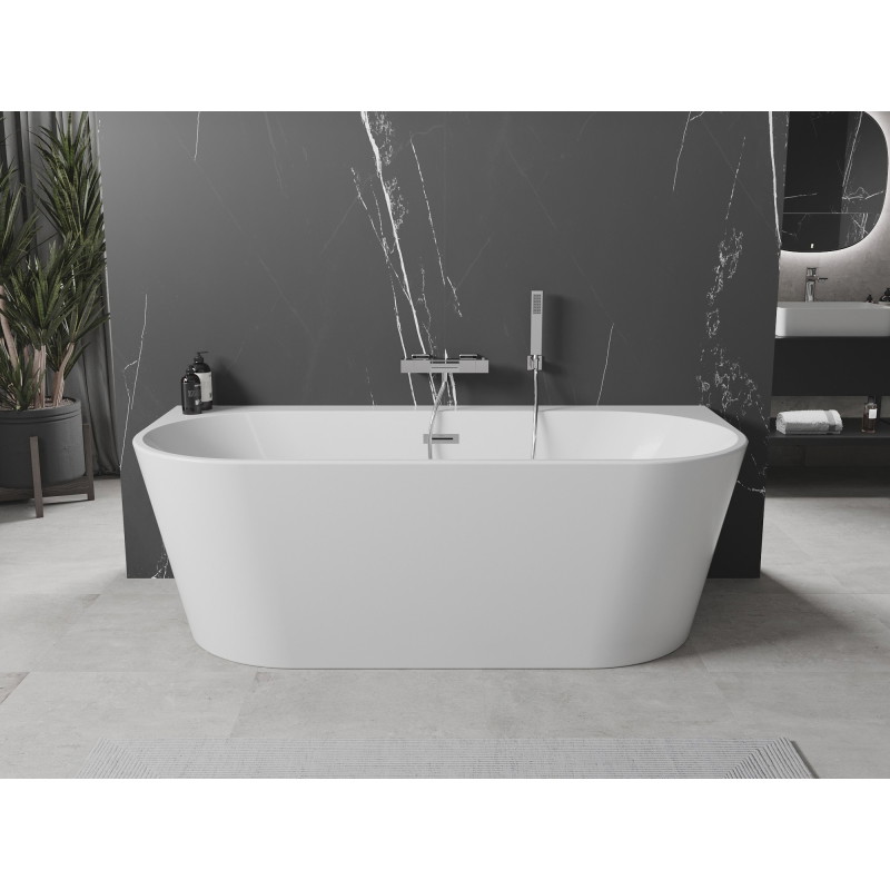 Mexen Oval+ laisvai pastatoma prie sienos montuojama vonia 170 x 80 cm, balta, chromuota perpila - 52681708000-01