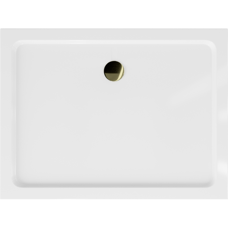 Mexen Flat stačiakampis žemas padėklas 90 x 80 cm, baltas, sifonas auksinis - 40108090G
