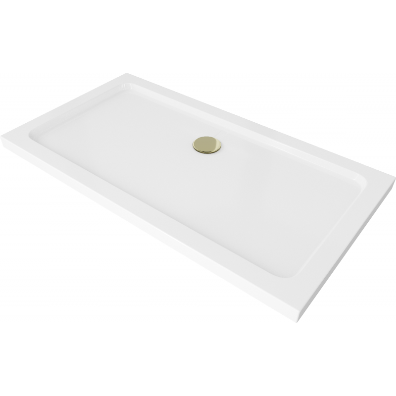 Mexen Flat stačiakampis slim dušo padėklas 140 x 70 cm, Balta, sifonas Auksinė - 40107014G
