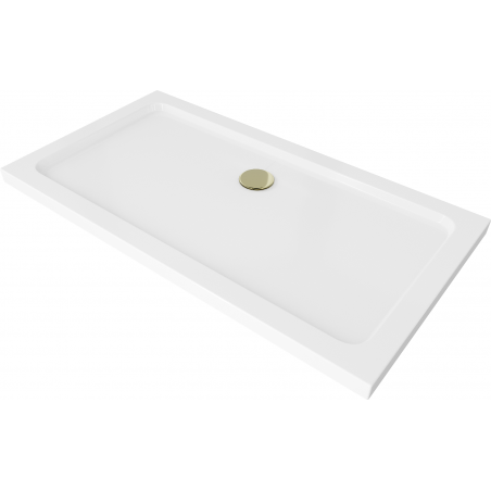 Mexen Flat stačiakampis plonas dušo padėklas 140 x 70 cm, baltas, auksinis sifonas - 40107014G