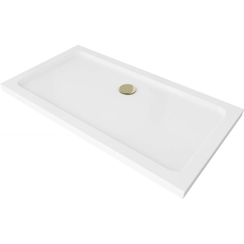 Mexen Flat stačiakampės formos dušo padėklas slim 130 x 70 cm, baltas, sifonas auksinis - 40107013G