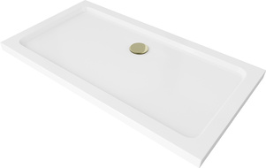 Mexen Flat stačiakampės formos dušo padėklas slim 130 x 70 cm, baltas, sifonas auksinis - 40107013G