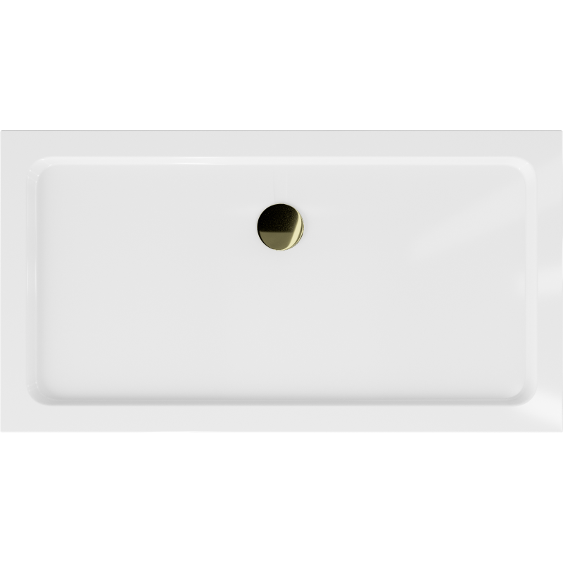 Mexen Flat stačiakampis plonas dušo padėklas 130 x 70 cm, baltas, auksinis sifonas - 40107013G