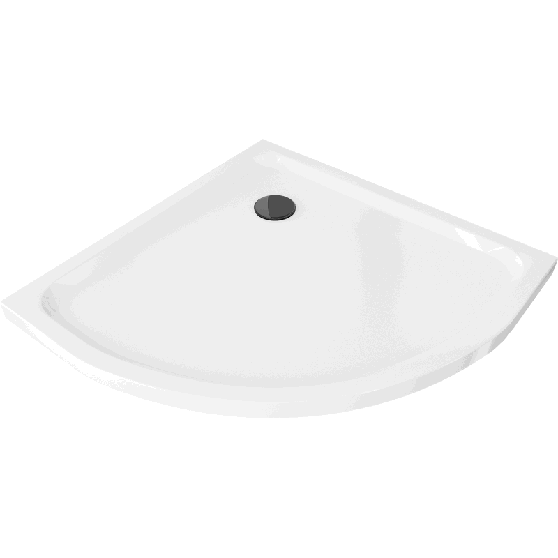 Mexen Flat pusapvalis plonas dušo padėklas 90 x 90 cm, baltas, juodas sifonas - 41109090B