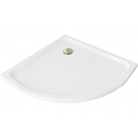 Mexen Flat pusapvalė slim 90 x 90 cm dušo padėklas, baltas, auksinė sifono detalė - 41109090G