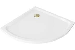 Mexen Flat pusapvalė slim 90 x 90 cm dušo padėklas, baltas, auksinė sifono detalė - 41109090G