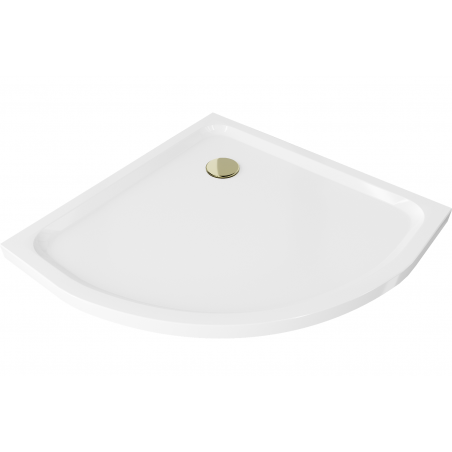 Mexen Flat pusapvalė plokščia dušo padėklas 80 x 80 cm, baltas, aukso sifonas - 41108080G
