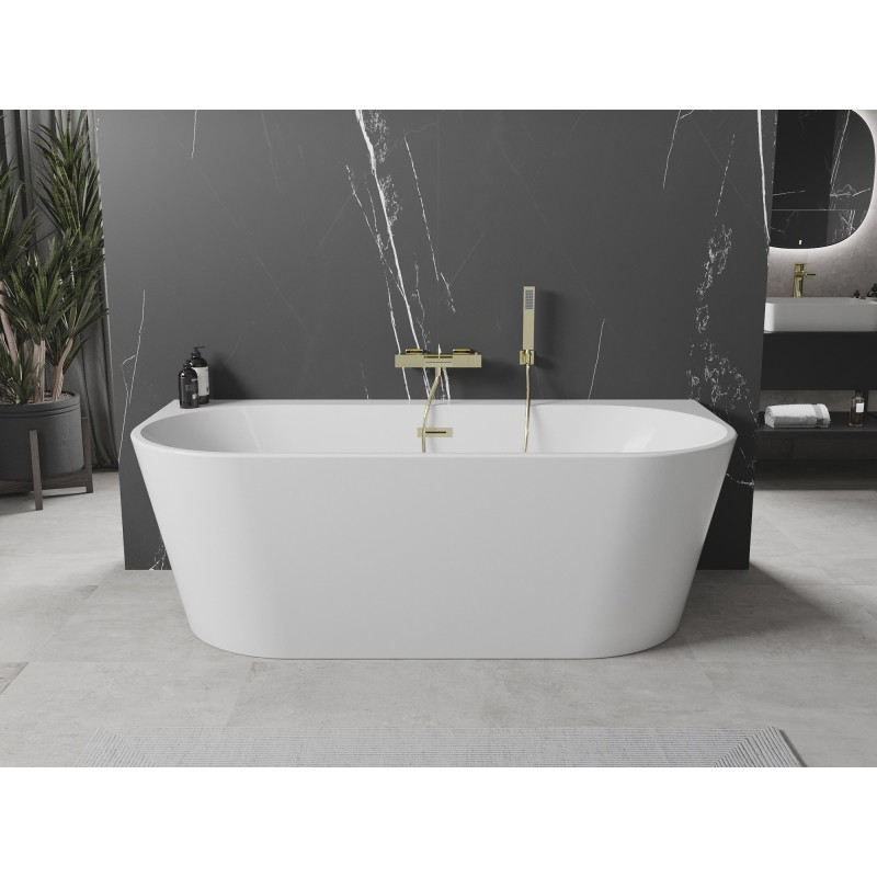 Mexen Oval+ laisvai stovinti prie sienos vonia 170 x 80 cm, balta, auksinis šepetėliu - 52681708000-55