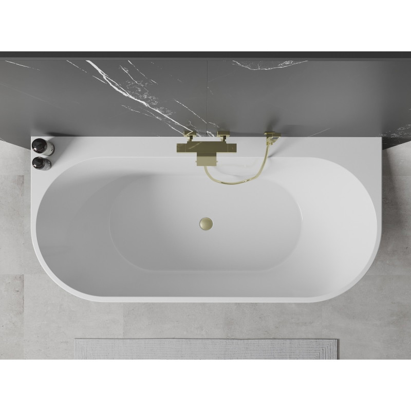 Mexen Oval+ laisvai stovinti prie sienos vonia 170 x 80 cm, balta, auksinis šepetėliu - 52681708000-55