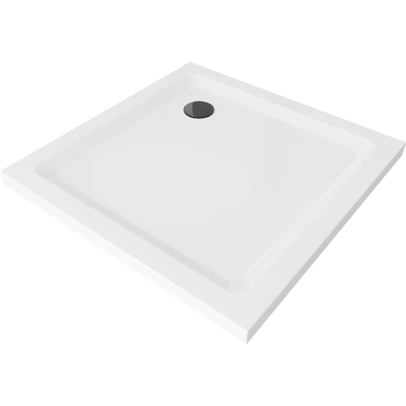 Mexen Flat kvadratinis slim tipo dušo padėklas 80 x 80 cm, Balta, sifonas Juoda - 40108080B