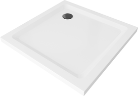 Mexen Flat kvadratinis slim tipo dušo padėklas 80 x 80 cm, Balta, sifonas Juoda - 40108080B