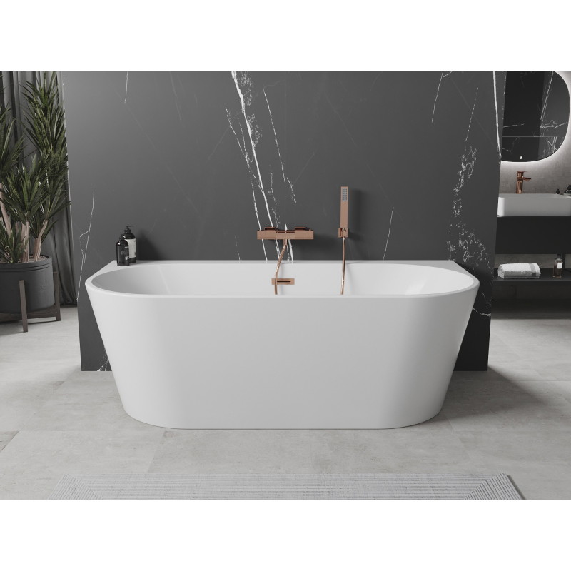 Mexen Oval+ laisvai pastatoma prie sienos vonia 170 x 80 cm, balta, perpylimas rožinio aukso - 52681708000-60