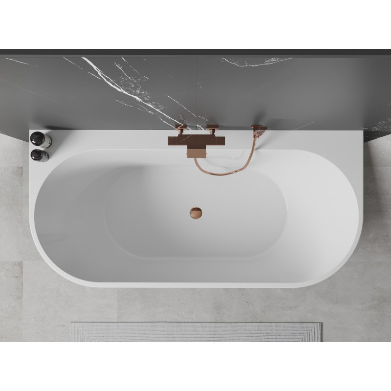 Mexen Oval+ laisvai pastatoma prie sienos vonia 170 x 80 cm, balta, perpylimas rožinio aukso - 52681708000-60