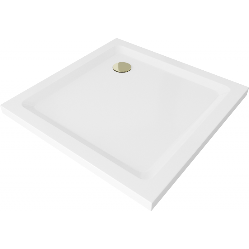 Mexen Flat kvadratinis slim tipo dušo padėklas 80 x 80 cm, Balta, sifonas Auksinė - 40108080G