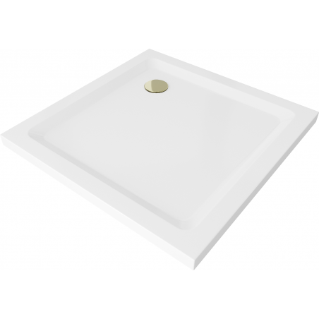Mexen Flat kvadratinis slim tipo dušo padėklas 80 x 80 cm, Balta, sifonas Auksinė - 40108080G