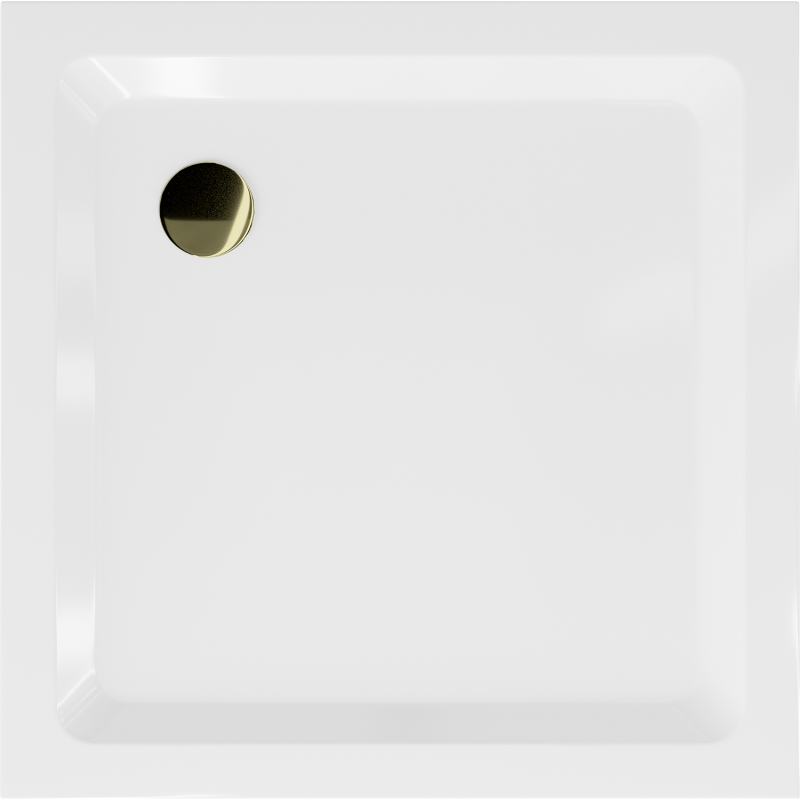 Mexen Flat kvadratinis dušo padėklas slim 80 x 80 cm, baltas, aukso sifonas - 40108080G