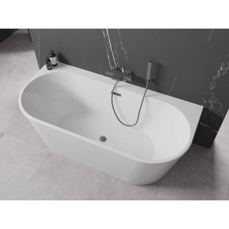 Mexen Oval+ laisvai statoma priglausta vonia 170 x 80 cm, balta, su gun metal persipylimu - 52681708000-95