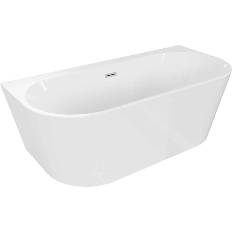 Mexen Oval+ laisvai pastatoma prie sienos vonia 170 x 80 cm, balta, matinio nikelio perpildymo - 52681708000-97