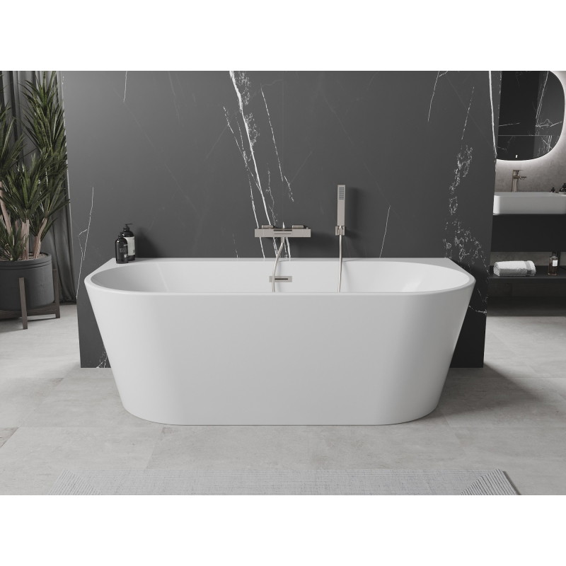 Mexen Oval+ laisvai pastatoma prie sienos vonia 170 x 80 cm, balta, matinio nikelio perpildymo - 52681708000-97
