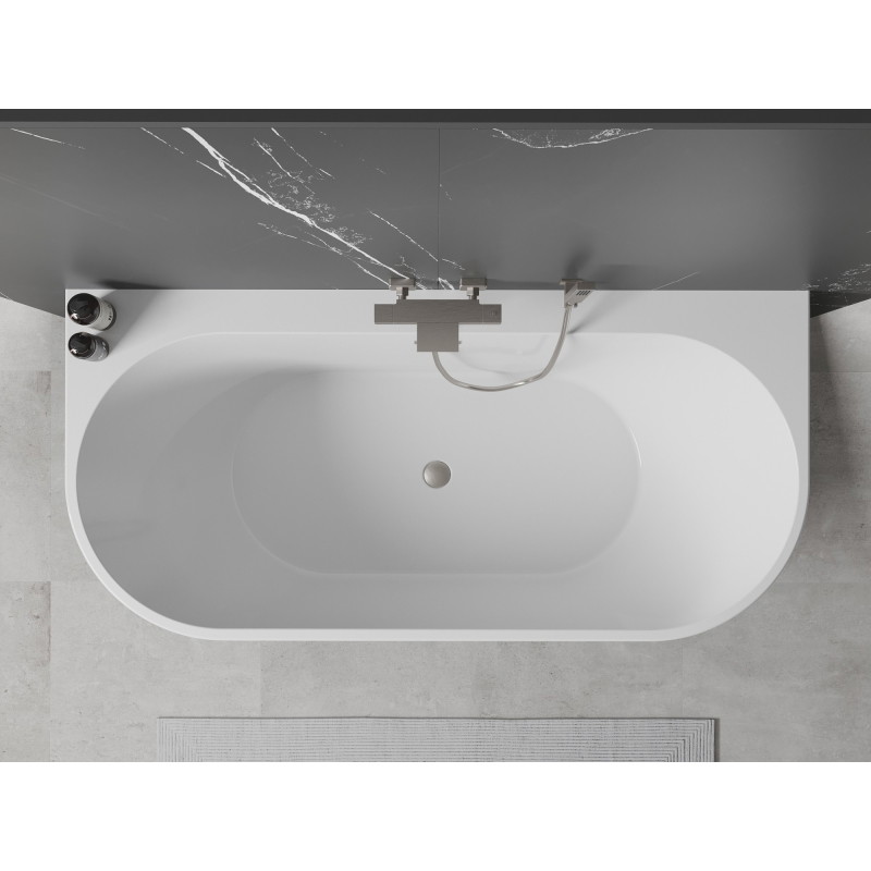 Mexen Oval+ laisvai pastatoma prie sienos vonia 170 x 80 cm, balta, matinio nikelio perpildymo - 52681708000-97